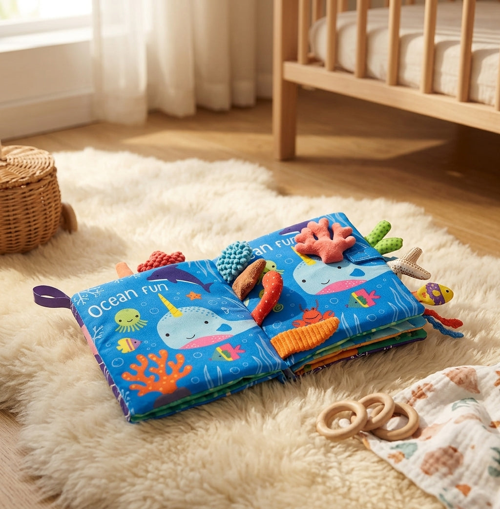 Montivara Baby Soft Book – Hochkontrast-Knisterstoffbuch für die sensorische Entwicklung von Neugeborenen