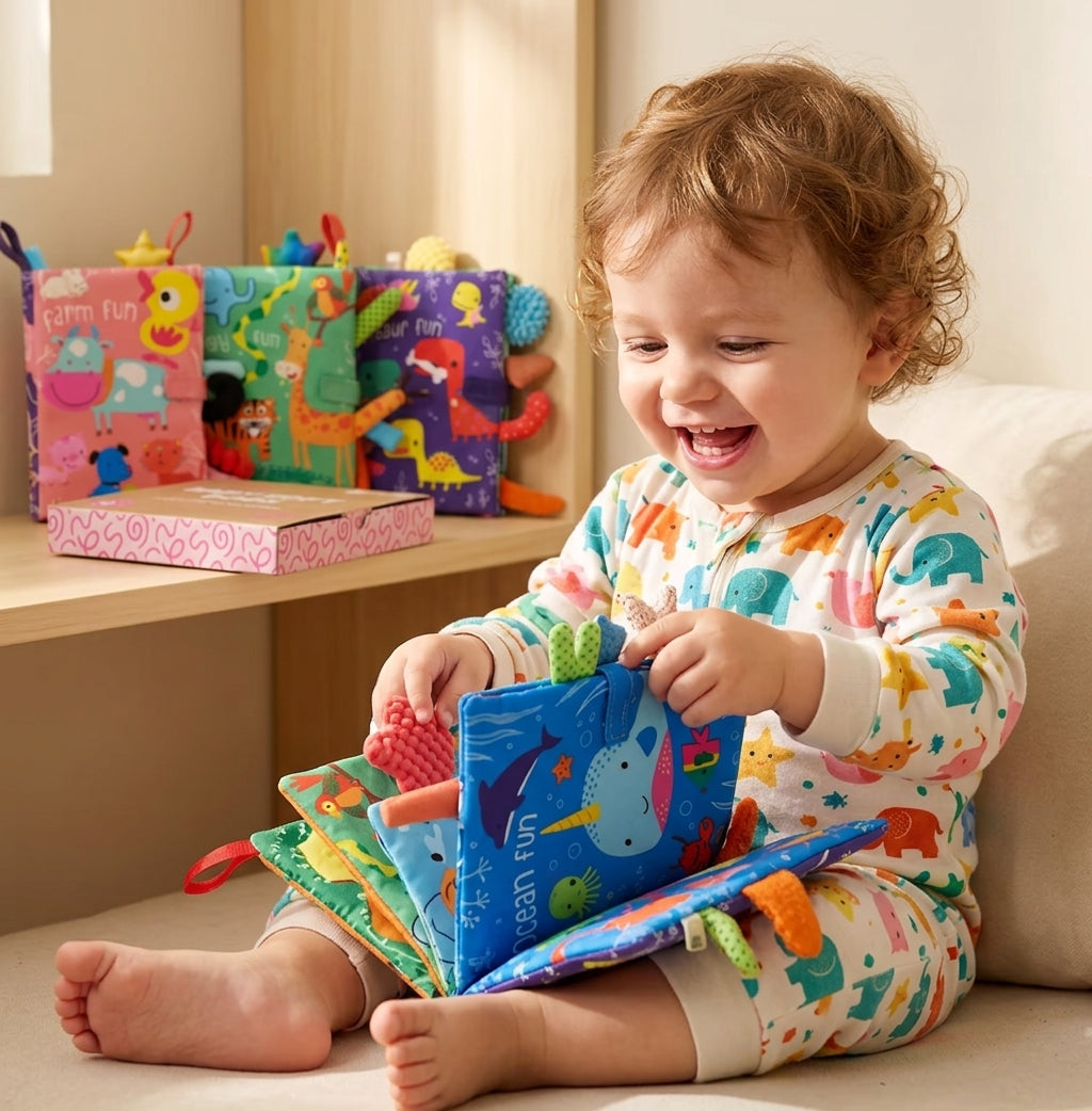 Montivara Baby Soft Book – Hochkontrast-Knisterstoffbuch für die sensorische Entwicklung von Neugeborenen
